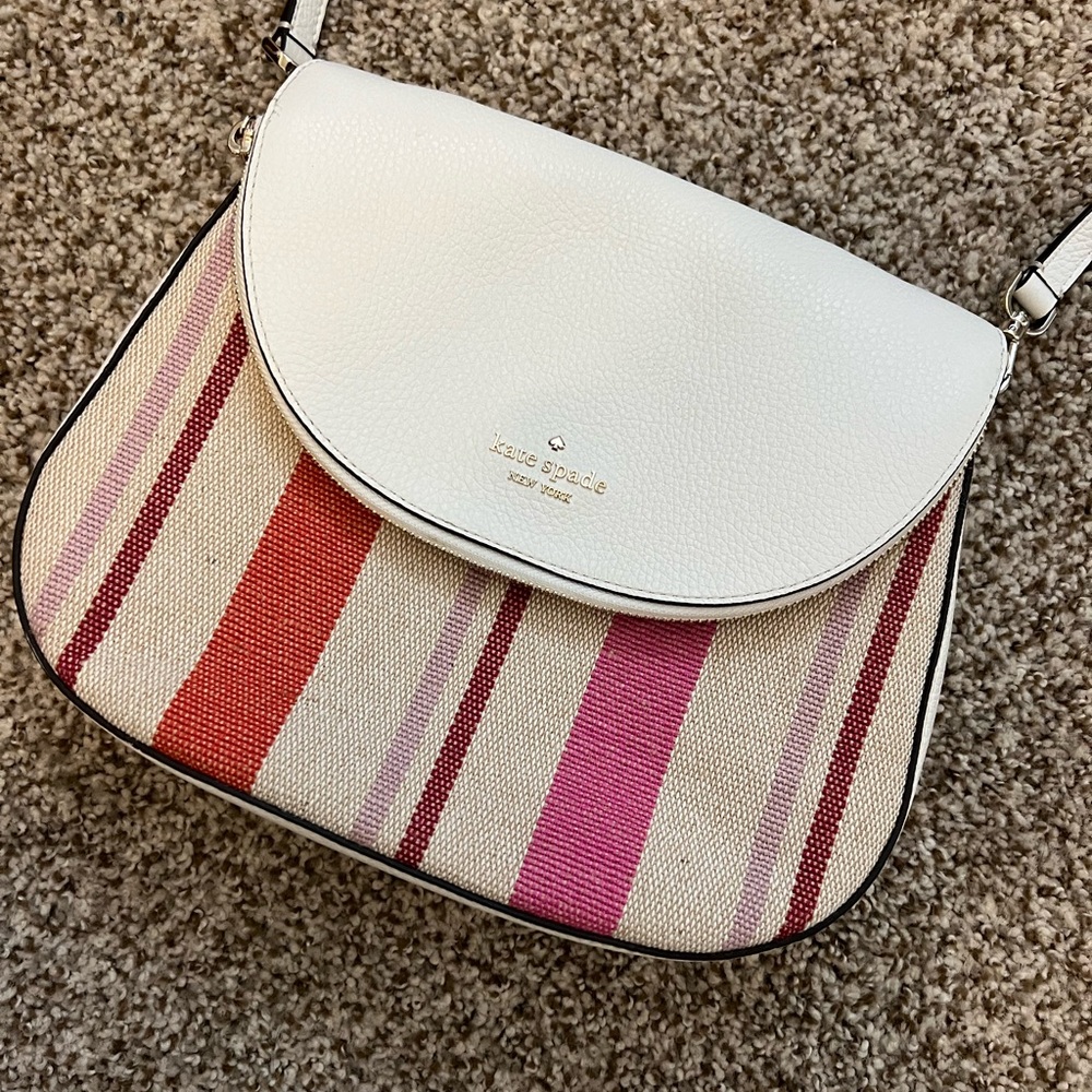 Kate Spade White and Pink Striped Crossbody Bag